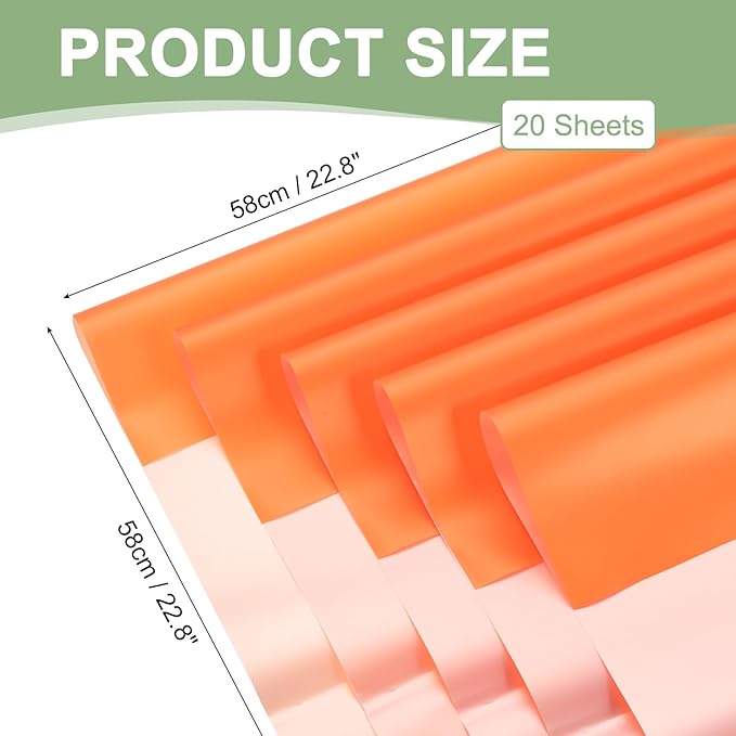 PATIKIL 22.8 x 22.8 Inch Flower Wrapping Paper, 20 Pcs Iridescent Double Sided Florist Bouquet Packaging Waterproof Florist Supplies DIY Crafts Gift Packaging Gift Box Wedding, Orange