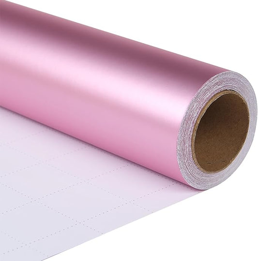 ZINTBIAL Metallic Pink Wrapping Paper Roll with Cut Lines - Solid Pink Holiday Gift Wrap for Halloween, Christmas, Birthdays, Baby Shower, Wedding - 17.5 in x 33 ft (48 sq. ft), Easy to Cut