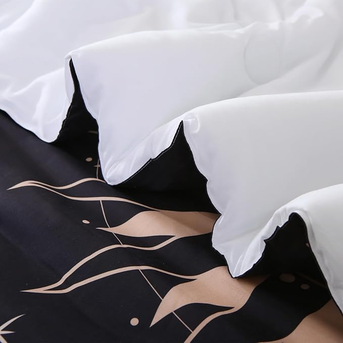 7 Piece Sun and Moon Comforter Set Bed in a Bag King Size - Boho Celestial Constellations Bedding for Girls Women - Black Gold - Lightweight Comforter with Sheets and Pillowcases
