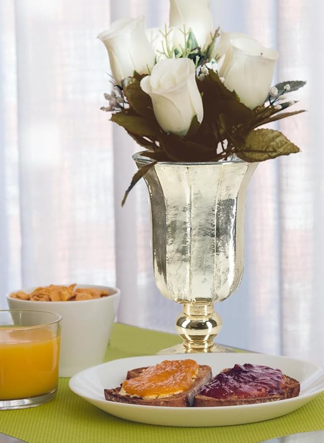 Serene Spaces Living Antique Gold Vase for Flowers, 8 1/2in Gold Urn for Centerpieces, Weddings, Events