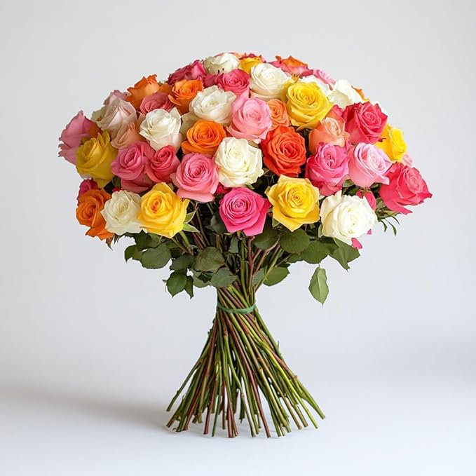 GlobalRose Fresh Cut Assorted Roses - 75 Roses (3 Bundles of 25) Fresh Bouquet for Birthday, Anniversary or Home Decor - Flowers Delivery Gift