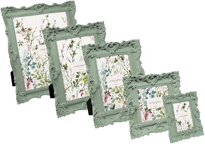 Laura Ashley 5x7 Matt Rosemary Ornate Textured Hand-Crafted Resin Picture Frame with Easel, for Tabletop & Wall Display, Decorative Floral Design Home Décor, Photo Gallery, Art (5x7, Matt Rosemary)