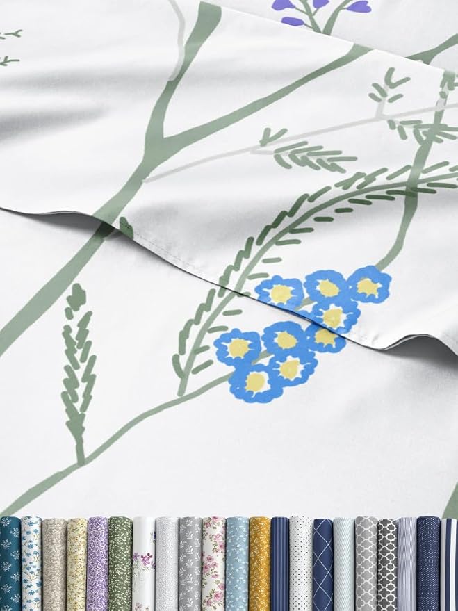 Floral Sheets - Boho Queen Bed Sheet Set - 1 Flat, 1 Fitted & 2 Pillowcases w/ Deep Pockets - Comfy, Wrinkle & Fade Free - Boho Botanical Bedding - Ultra-Soft, Breathable & Cooling - Queen Size Set