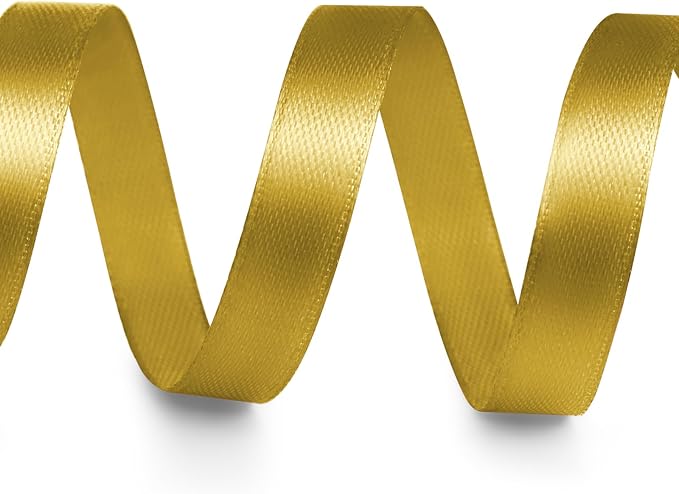 3/8" x 25 Yards Satin Ribbon, Dark Gold Silk Ribbon Ideal for Gift Wrapping, Floral Bouquets, Crafts, Wedding Party Decorations, Christmas and Sewing Projects