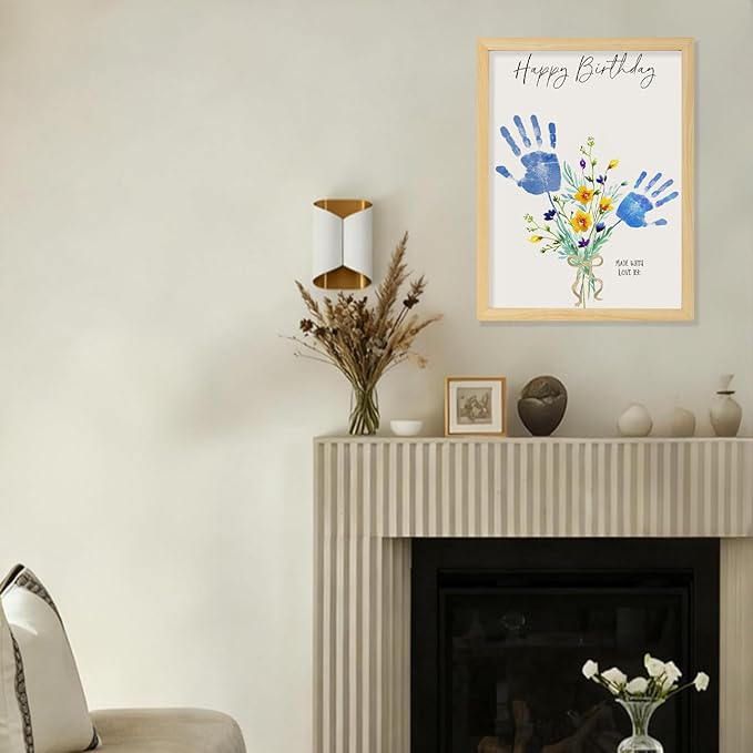 DIY Birthday Gifts for Grandma and Mom Flower Bouquet Handprint Craft Kit, Unique Gifts for Grandma Mom Mimi Nana, Thanksgiving 12" x 16", 2 Art Papers, Wood Frame