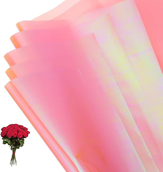 PATIKIL 22.8 x 22.8 Inch Flower Wrapping Paper, 20 Pcs Iridescent Double Sided Plastic Bouquet Packaging Waterproof Florist Supplies DIY Crafts Gift Packaging Gift Box Wedding, Light Pink