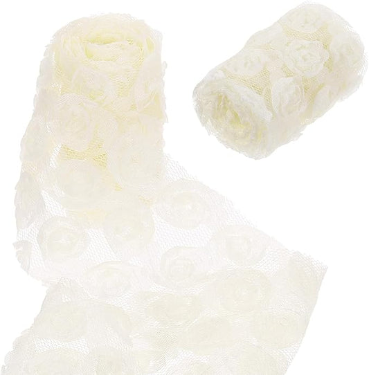 uxcell 2PCS Lace Trim Ribbon, 2.36 inch - 1 Yard 3D Rose Floral Embroidery Ribbons Edge Trimming for Sewing, Wedding Dress, DIY Crafts, Decoration Accessories, Beige