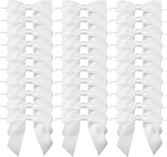 7Rainbows 30pcs Boutique 2.5" White Satin Ribbon Twist Tie Bows for Tying Up Packages Gift Wrapping