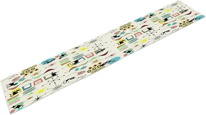 Colorful Geometric Table Runner,Vintage Mid Century Cute Cat Abstract Morden Print Tablecloth Burlap for Hotel Indoors Outdoor Dining Room Kitchen Home Decor, 13x90in