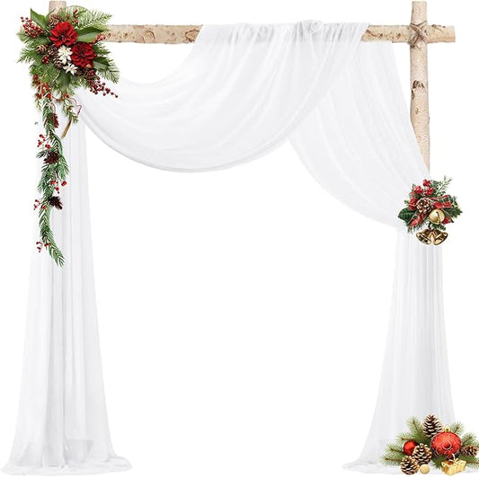 VOK White Wedding Arch Draping Fabric 29in x 18Ft 4 Panels Sheer Chiffon Curtain Drapes Extra Long for Outdoor Wedding Ceremony Birthday Party Decoration