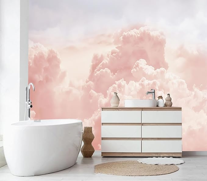 Eierme-Sun and Cloud Background with a Pastel Colored Mural Wallpaper Peel and Stick 137" x 102"