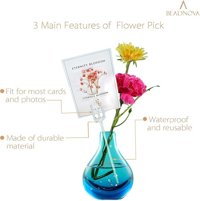 BEADNOVA Floral Card Holder Picks 50pcs 12inch Flower Plastic Floral Pick Holder for Card Photos Wedding Birthday Party Decoration (Fork Shape Head)