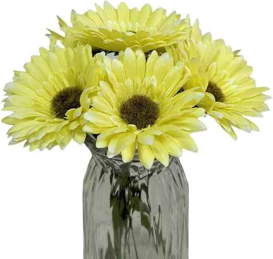 10PCS Artificial Daisy Artificial Flowers Gerbera Daisy Silk Flowers Faux Flower for Party Home Kitchen Garden Wedding Decor (Yellow)