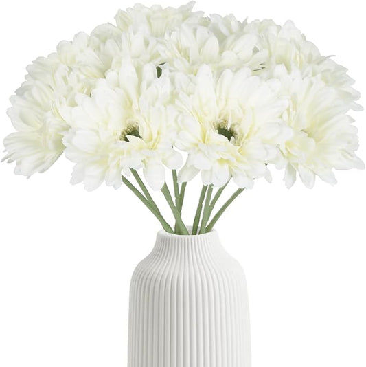 White Daisy Flowers Artificial Flowers Silk Flowers Gerber Daisy Artificial 10PCS Fake Daisies 17.7in Faux Daisies for Wedding Bridal Bouquet Party Home Kitchen Decor(White)
