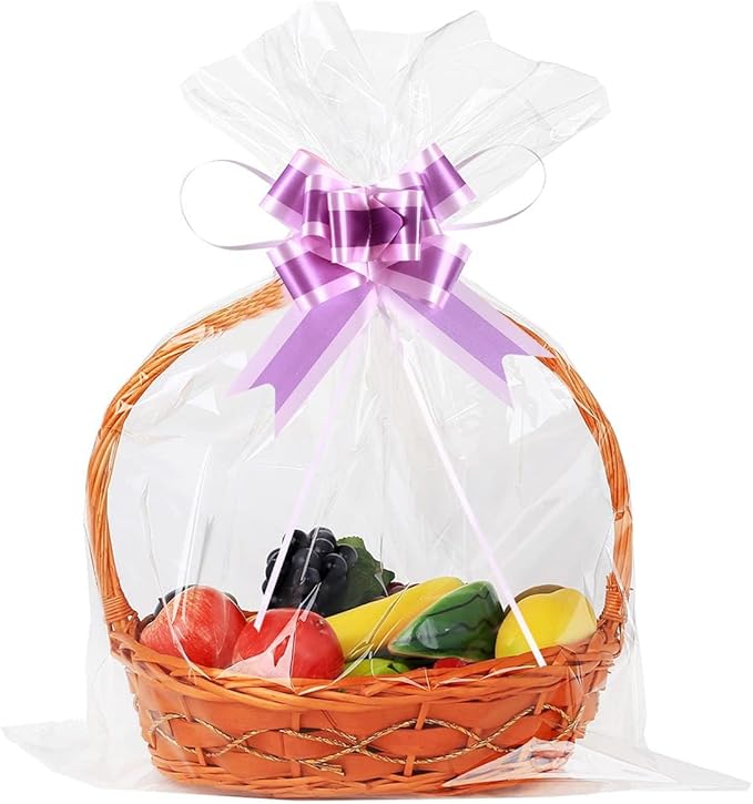 50 Packs Large Cellophane Bags 18" X 24" Clear Cellophane Gift Basket Wraps 2.3 Mil Thick Transparent Cello Bags for Basket, 50ct Ribbon Bows UltraOutlet Ribbons and Bows, not of Paper, for Gift Wrapping