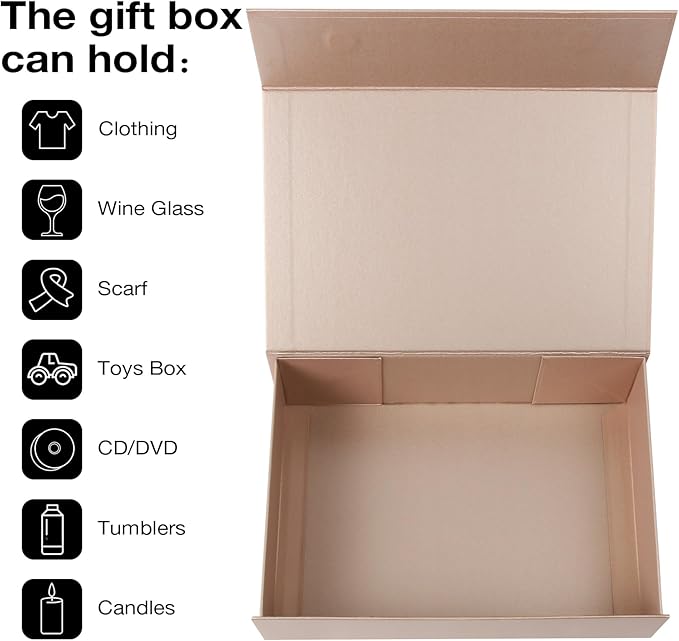 Aimyoo Gold Collapsible Gift Box with Magnetic Closure Lids 10.5x7x3 in, Bridesmaid Groomsmen Proposal Box, Medium Rectangle Box for Present Graduation Storage 3 Pack