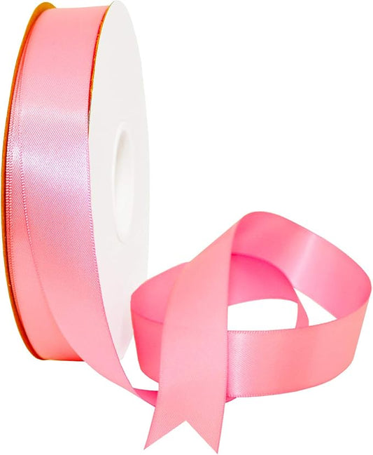 Morex Ribbon Double Face Satin Ribbon 7/8" X 50 YD Geranium Pink Ribbon for Gift Wrapping, Birthday Gift Cards, Satin Dress for Women, Silk Ribbons for Crafts, Wedding Gifts for Couple