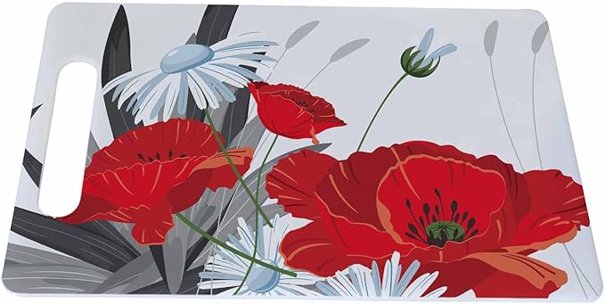 Flowers And Leaves Cutting Boards Red White Summer Cutting Boards Kitchen Chopping Board with Handles Non Slip Plastic 16 x 10 x 0.24 Inch