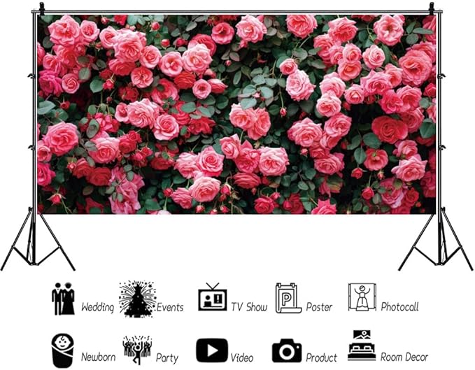 14x10ft Art Studio Flower Photo Background Pink Rose Photography Backdrop for Pictures Newborn Bridal Shower Birthday Party Banner Decor Photo Studio Props
