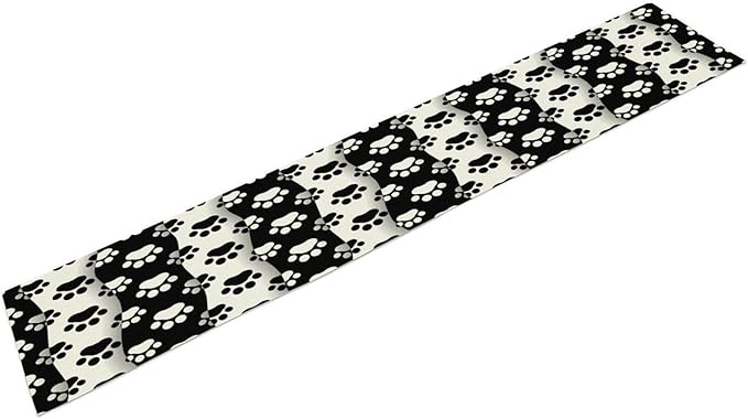Dog Paw Table Runner,Kid Cute Animal Footprint Black White Theme Design Print Tablecloth Burlap for Hotel Indoors Outdoor Dining Room Kitchen Home Decor,W13X L36 in
