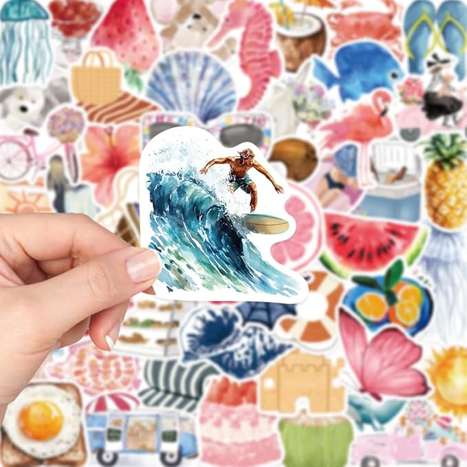 100 PCS Pink Aesthetic Stickers for Woman, Watercolor Summer Stickers for Water Bottles,Laptop Scrapbook Journaling Skateboard Surfboard Vinyl Waterproof Decorative Decals for Adults