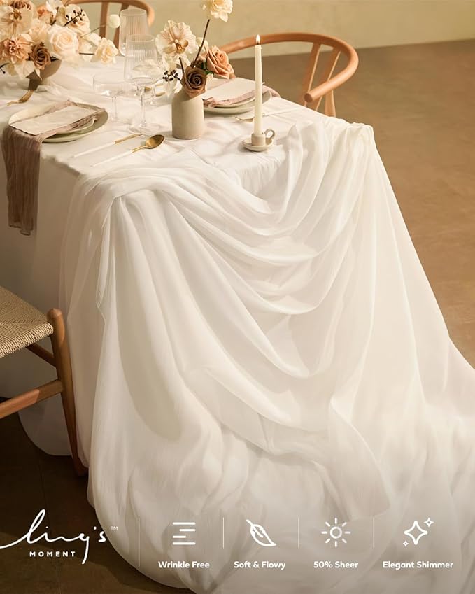 Ling's moment Weeding Arch Draping, 10Ft x 23Ft White Long Sheer Wrinkle-Free Drapes for Backdrop Curtain&Table Cloth for Birthday Party Baby Shower Photo Booth Decor