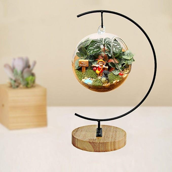 YY YEARCHY Awesomes Terrarium Ornament Display Stand Metal Stand Air Plant Stand Flower Pot Stand Holder Iron Pothook Stand for Hanging Glass Terrarium Globe Ball (1, Black)