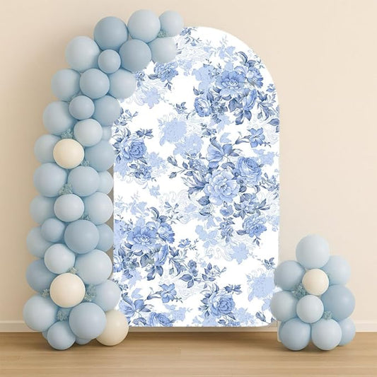 Arch Backdrop Cover Baby in Bloom Baby Shower Arch Stand Spandex Fabric Cover Blue Flowers Floral Pink Bows Girls Birthday Party Baptism Decorations (2.2X5ft,G-3854)
