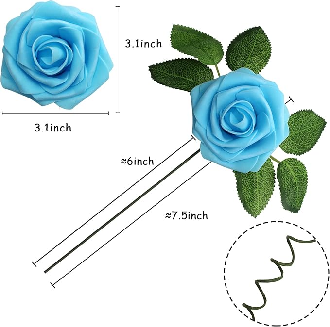 JOYLEX Artificial Flowers Realistic Roses, 25pcs Light Blue Real Looking Fake Roses with Stem for DIY Wedding Bouquets Centerpieces Bridal Shower Party Home Romantic Decorations (25pcs, Light Blue)