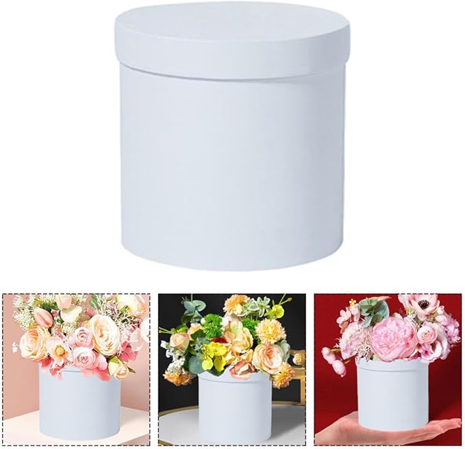 SEWACC 2pcs Round Floral Packaging Boxes Cardboard Buckets for Valentines Bridal Shower Favors DIY Flower Arrangements and Storage