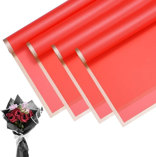 M METERXITY 20 Sheets Flower Wrapping Paper Bouquet, 23 Inch Red Gold Edge BOPP Waterproof Floral Wrapping Paper Flower Packaging DIY for Wedding/Party/Birthday/Gift Bouquet Wrap Paper