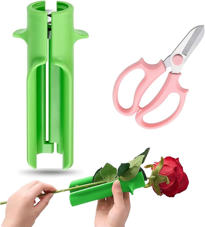 2Pcs Rose Stripper Thorn Remover Set,Include 1pcs Stripper Tool & 1pcs Flower Scissors,Rose Stem Thorn Leaf Stripping Tool for Professional Florist Home Shop Gardening Floral Arrangements