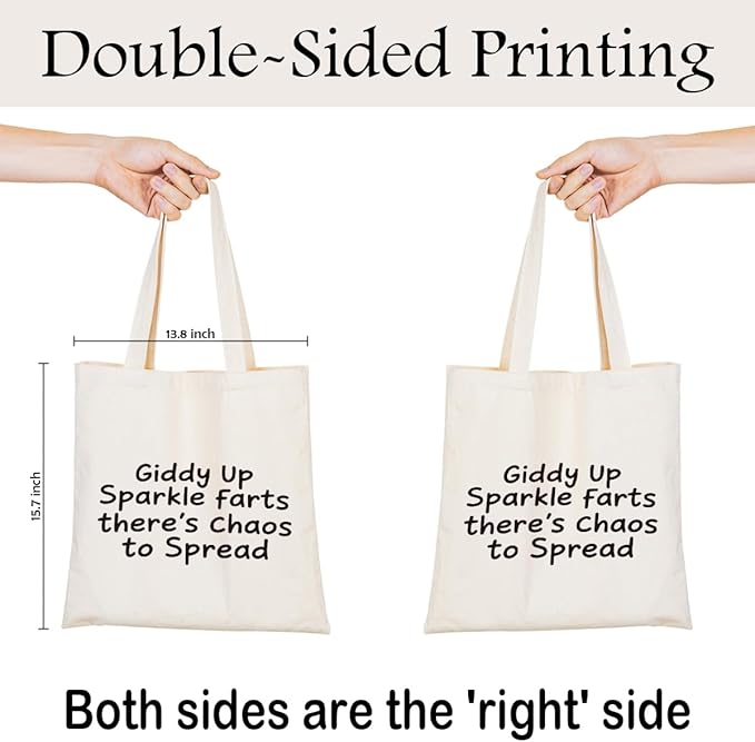 Funny Canvas Tote Bag, Cute Humor Gift for Women Friends, Reusable Shopping Grocery Bag for Work Beach Gym