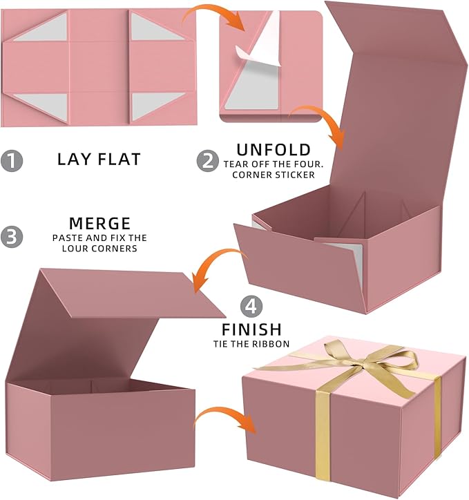 Gift Box 8x8x4 Inch with Magnetic Closure Lid Pink Gift Boxes For Presents,Bridesmaid Gifts Box,Birthday Gift box,Luxury for Gift Packaging, Magnetic Gift Box for Wrapping Gifts(Pink)