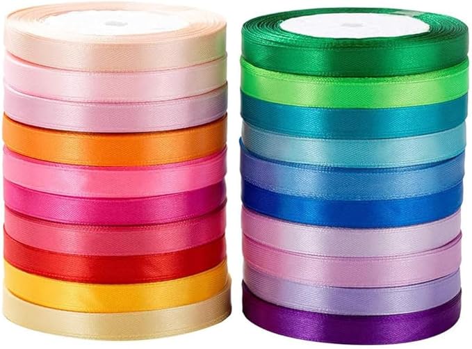 500 Yard Fabric Ribbon Satin Ribbon Rolls Silk Satin Roll, 25 Yard/Rolls, 20 Rolls, Satin Ribbon for Gift Package Wrapping Ribbon Bow Making Crafts Sewing Party Wedding, 2/5 Inch Wide