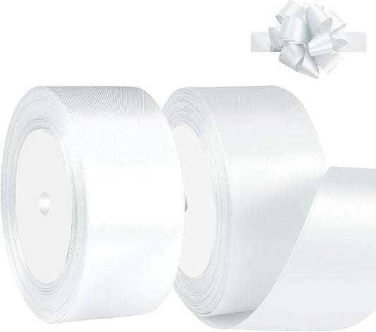 White Satin Ribbon 1-1/2 Inch x 2 Rolls White Wide Satin Fabric Ribbon for Gift Packaging, Christmas, Wedding, Flower Bouquet, Holiday Party, Invitation
