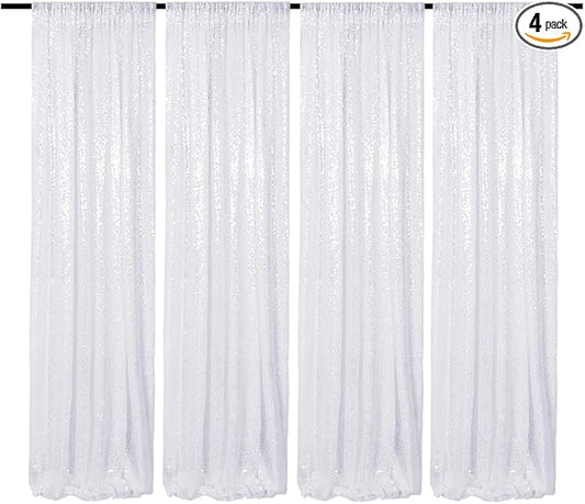 White Sequin Backdrop Curtain - 2FTx8FT, 4 Panels for Parties, Weddings & Baby Showers