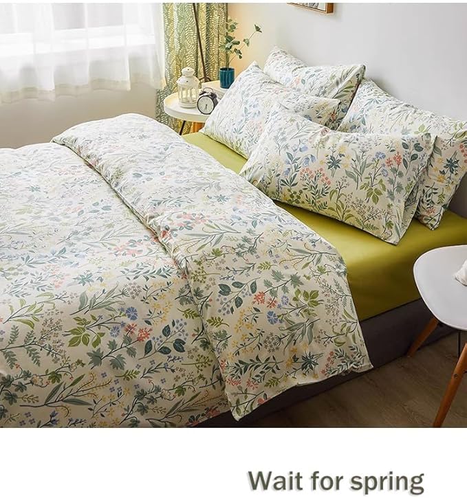 VM VOUGEMARKET Green Flower Comforter Set Queen,Bright Fresh Forest Botanical Bedding Set,Soft & Lightweight Comforter for Girls Women-Green White