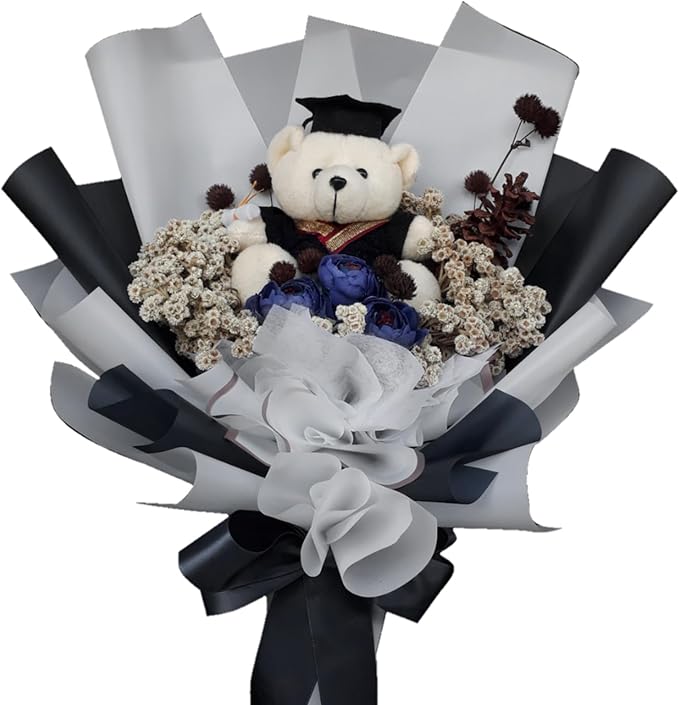 LeZakaa 20 Sheets Flower Wrapping Paper - Waterproof Reversible Floral Bouquet Paper - Black and White Design for Graduations, Parties, Birthdays, Formal Events