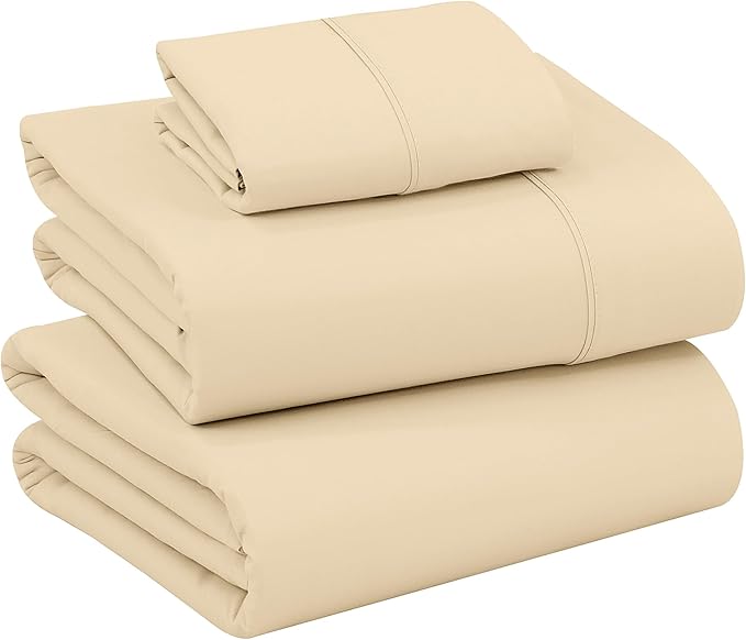 RUVANTI 100% Cotton Twin XL Sheet Sets, 3 Pieces, Soft & Breathable Percale Weave Bedding, Deep Pocket 16", Hotel Standard, Crisp Cool Feel, Durable, Perfect Size Dyed Sheets, Beige