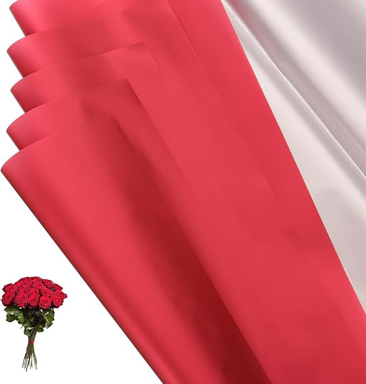 PATIKIL 22.8 x 22.8 Inch Flower Wrapping Paper, 20 Pcs Iridescent Double Sided Florist Bouquet Packaging Waterproof Florist Supplies DIY Crafts Gift Packaging Gift Box Wedding, Light Red