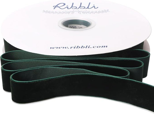 Ribbli Dark Green Velvet Ribbon 1 Inches Continuous 25 Yard Spool Green Christmas Ribbon for Gift Wrapping Crafts Home Decor