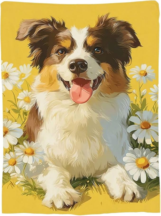 Australian Shepherd Blanket Cute Dog Throw Blanket Puppy Soft Cozy Fleece Fuzzy Stuffed Plush Flannel Animal Gifts for Girls Women Boys Kids Adults 40''x50''