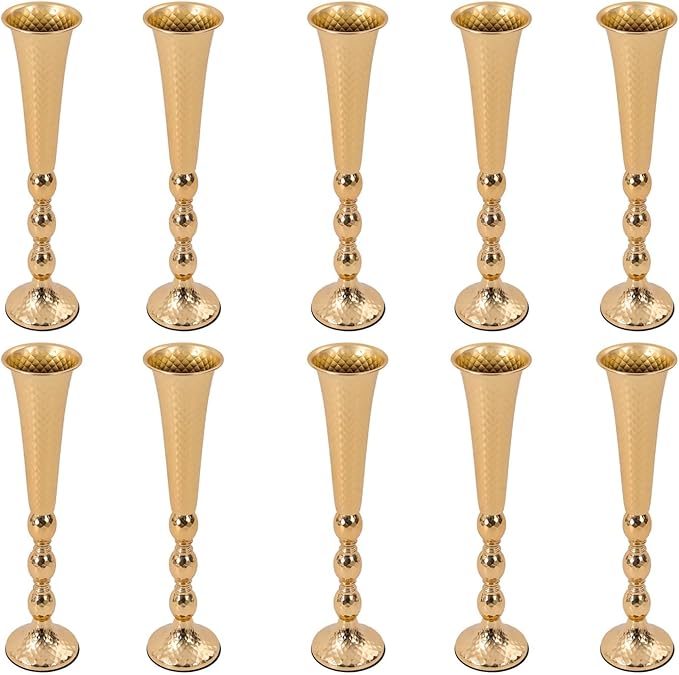 10 PCS Trumpet Vase Flower Arrangements Stand, 23.6 Inch Tall Wedding Gold Flower Stand, Decorative Centerpiece Table Decoration for Party Wedding Reception Event
