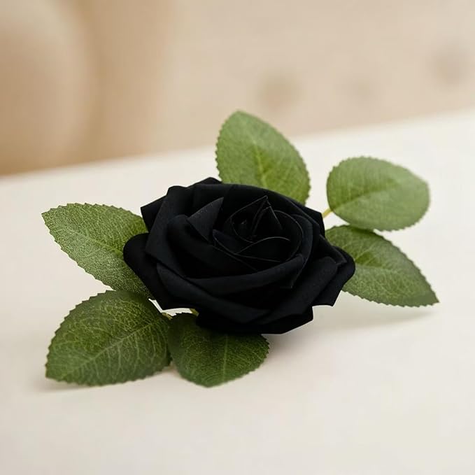 60Pcs Artificial Rose Flowers, Real Looking Fake Roses for Decorations, Foam Rose Bulk with Stems for DIY Wedding Bouquets Floral Arrangements Bridal Shower Party Home Decor (60, Black)