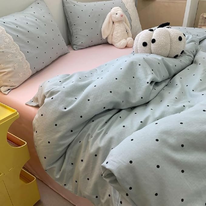 LifeTB Romantic Lace Comforter Set Queen Cute Polka Dots Comforter with 2 Pillowcases Fluffy Soft Microfiber Black Dots Bedding Set for Teens Girls Lightweight Princess Style Queen Comforter Set