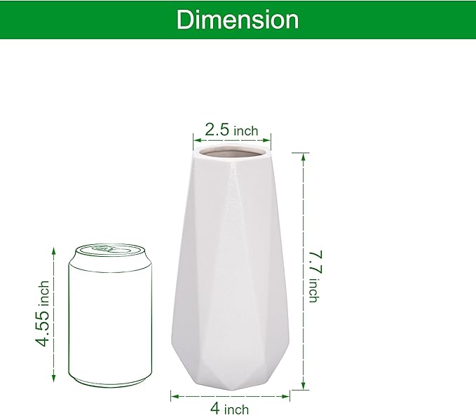 D'vine Dev 8 Inch Snow White Ceramic Vase, Geometric Handmade Craft Flower Vase with Design Box Packaged, VS-GM-SW-8