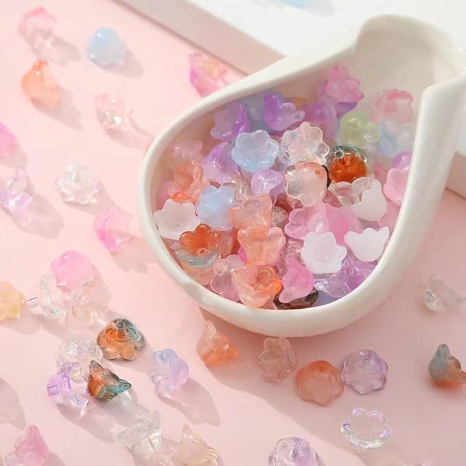 LadayPoa 350pcs Glass Bellflower Beads for Jewelry Making Trumpet Flower Beads Gradient Clear Cute Bead for Bracelets Making Aesthetic Bead Charms for DIY Necklace Decoration-Mixed Colors