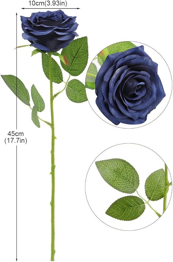Artificial Rose Flower Navy Blue Flowers Navy Blue Roses Silk Flowers 12 pcs with Long Stem Silk Roses Bouquet for Wedding Bridal Shower Party Home Decoration