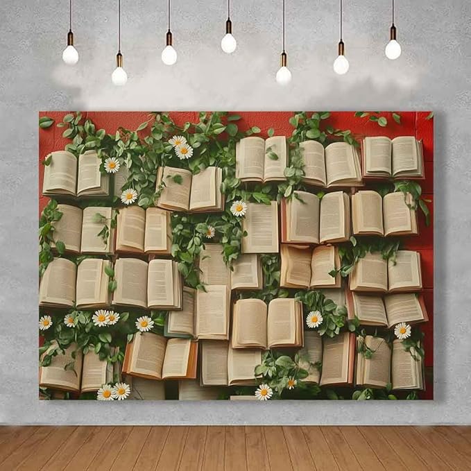 7x5ft Floral Book Backdrop Vintage Bookshelf Backdrop Books Flowers Wall Photography Background Girls Party Decorations Kids Newborn Birthday Baby Shower Photo Studio Props KUBYW006